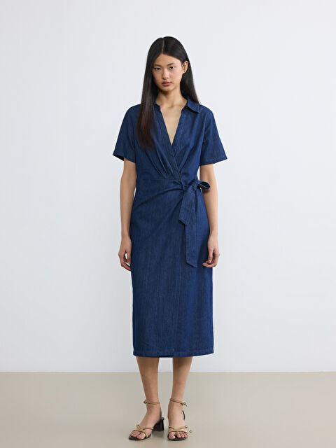 LCW Vision  Gömlek Yaka Kuşaklı Jean Elbise - S6LA42Z8-507