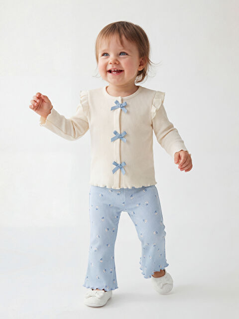 LCW baby Fiyonklu Kız Bebek Fitilli Tişört ve Tayt - S6LA45Z1-FDJ