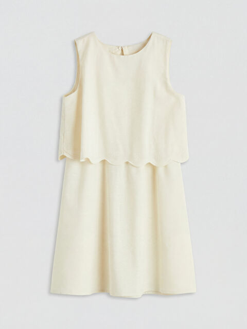 LCW Kids Bisiklet Yaka Nakışlı Kız Çocuk Poplin Elbise - S6LA77Z4-FRC