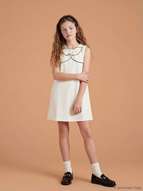 LCW Kids Bisiklet Yaka Fiyonk Detaylı Kız Çocuk Elbise - S6LA78Z4-R9J