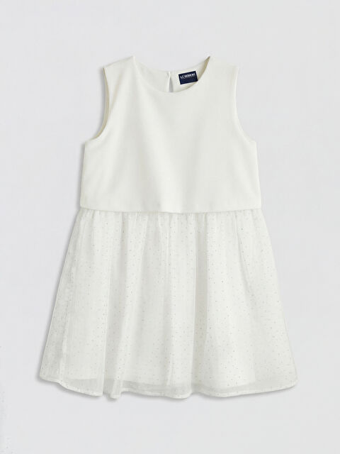 LCW Kids Bisiklet Yaka Tül Detaylı Kız Çocuk Elbise - S6LA88Z4-Q6K