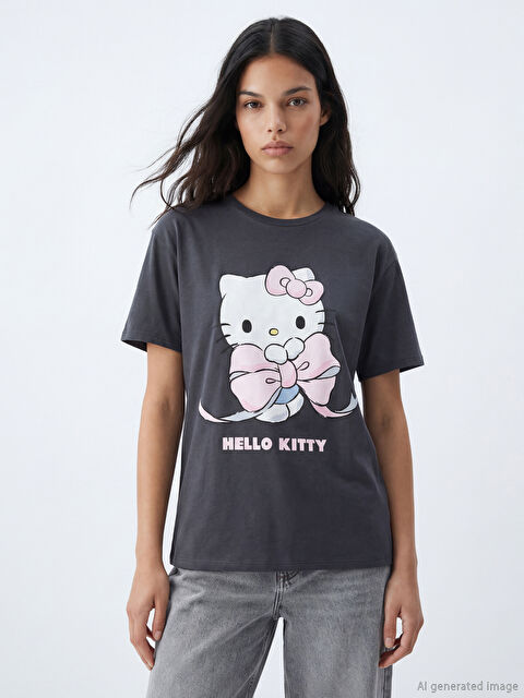XSIDE Bisiklet Yaka Hello Kitty Baskılı Kadın Tişört - S6LA89Z8-E93
