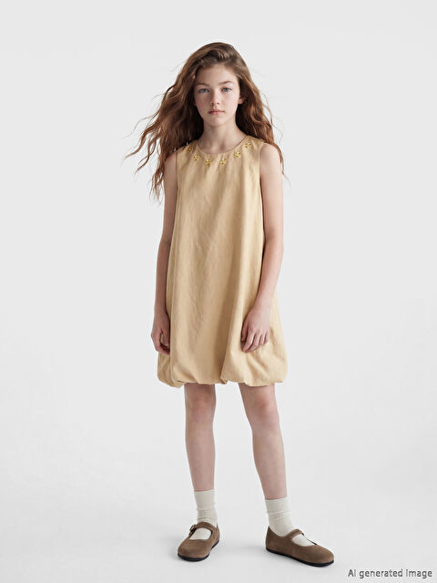 LCW Kids Nakışlı Kız Çocuk Balon Elbise - S6LB16Z4-FKU