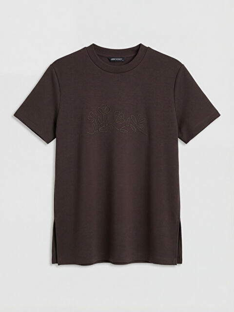 LCW Modest Bisiklet Yaka Nakışlı Kadın Tişört - S6LB96Z8-HMK