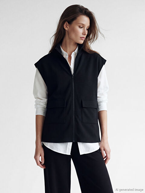 LCW Modest Dik Yaka Oversize Büzgülü Kadın Yelek - S6LC20Z8-CVL