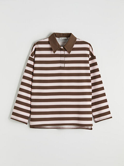 LCW Modest Polo Yaka Çizgili Kadın Sweatshirt Tunik - S6LC32Z8-LEW