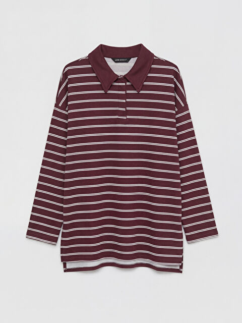 LCW Modest Polo Yaka Çizgili Kadın Sweatshirt Tunik - S6LC32Z8-LHW