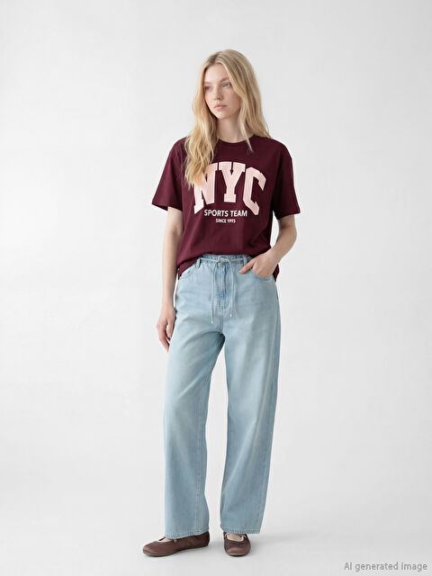 XSIDE Beli Lastikli Wideleg Kadın Jean Pantolon - S6LC43Z8-1E7