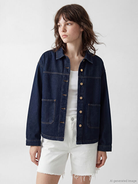 XSIDE Gömlek Yaka Oversize Kadın Jean Ceket - S6LC45Z8-1EA