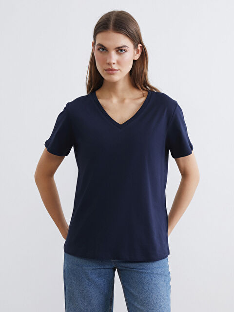 LCW ECO V Yaka Kadın Tişört - S6LC88Z8-R42