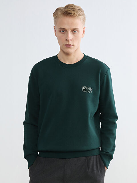 SOUTHBLUE Bisiklet Yaka Baskılı Erkek Kalın Sweatshirt