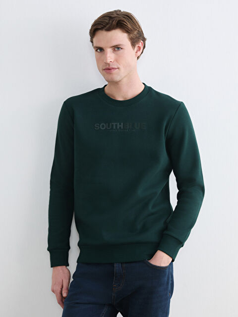 SOUTHBLUE Bisiklet Yaka Baskılı Erkek Kalın Sweatshirt - S6LC95Z8-2LD