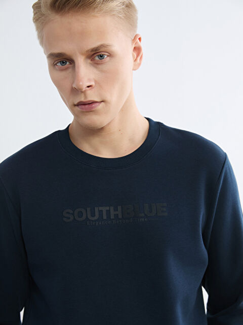 SOUTHBLUE Bisiklet Yaka Baskılı Erkek Kalın Sweatshirt