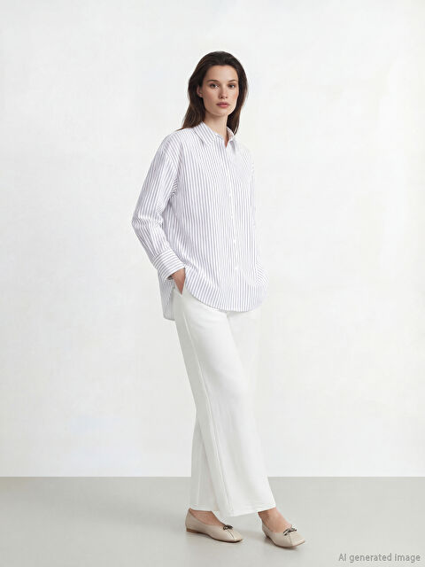 LCW Modest Çizgili Poplin Kadın Gömlek - S6LC97Z8-LEM