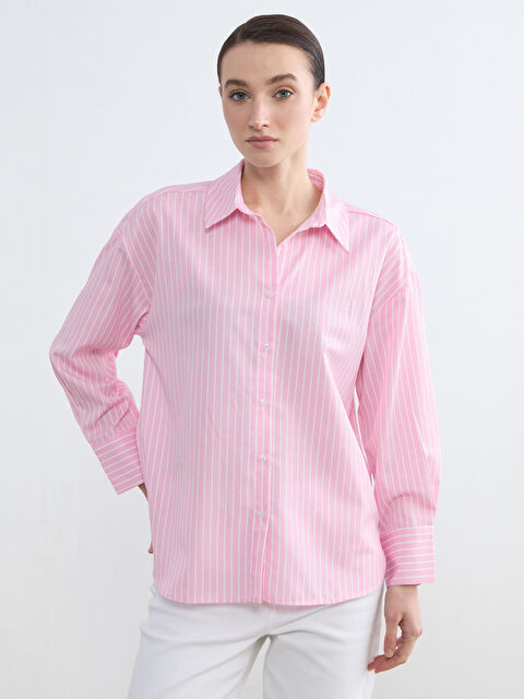 LCW Modest Çizgili Poplin Kadın Gömlek - S6LC97Z8-LHK