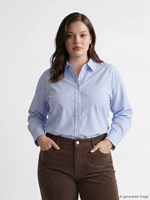 LCW Modest Çizgili Poplin Kadın Gömlek