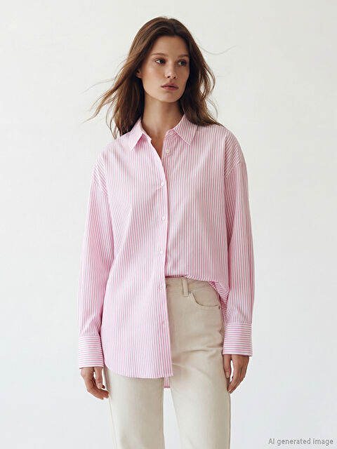 LCW Modest Çizgili Kadın Oxford Gömlek - S6LC98Z8-LHK