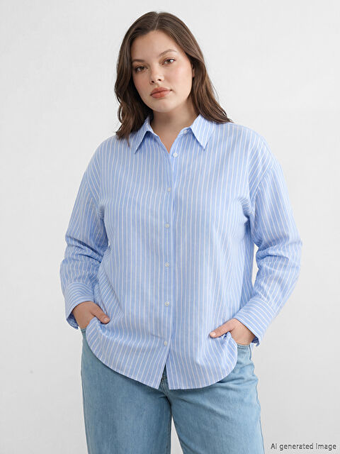 LCW Modest Çizgili Kadın Oxford Gömlek - S6LC98Z8-LEN