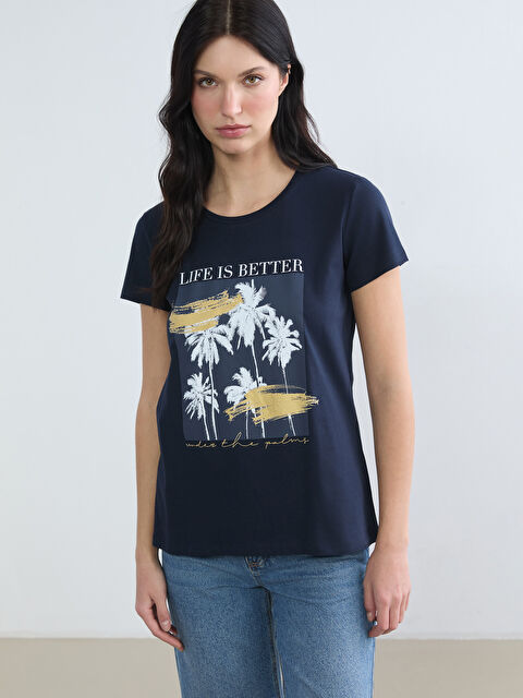 LCW ECO Bisiklet Yaka Baskılı Kadın Tişört - S6LD06Z8-R42