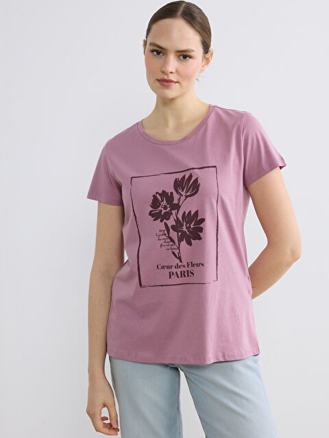 LC WAIKIKI Bisiklet Yaka Baskılı Kadın Tişört	