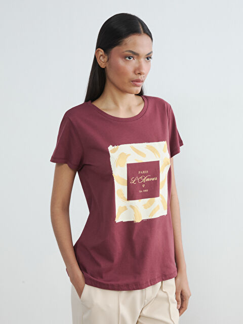 LCW ECO Bisiklet Yaka Baskılı Kadın Tişört - S6LD08Z8-HRM