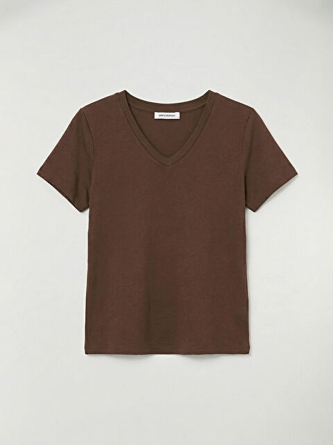 LCWAIKIKI Basic V Yaka Kadın Tişört - S6LD09Z8-HDB