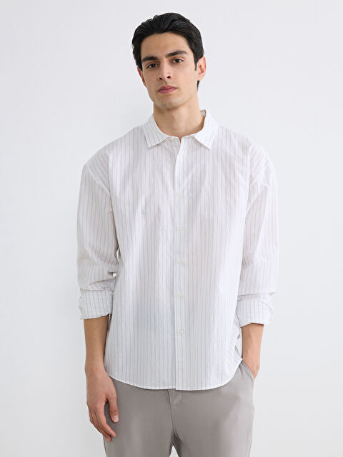 LCW Vision Regular Fit Çizgili Poplin Erkek Gömlek - S6LD35Z8-LFY