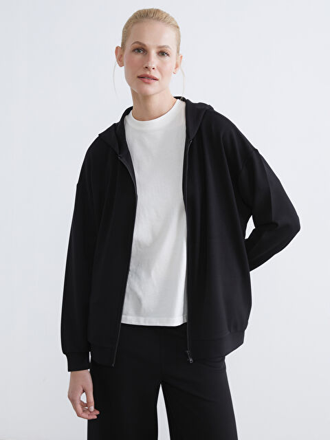 LC WAIKIKI Kapüşonlu Soft Touch Kadın Fermuarlı Sweatshirt - S6LD55Z8-CVL