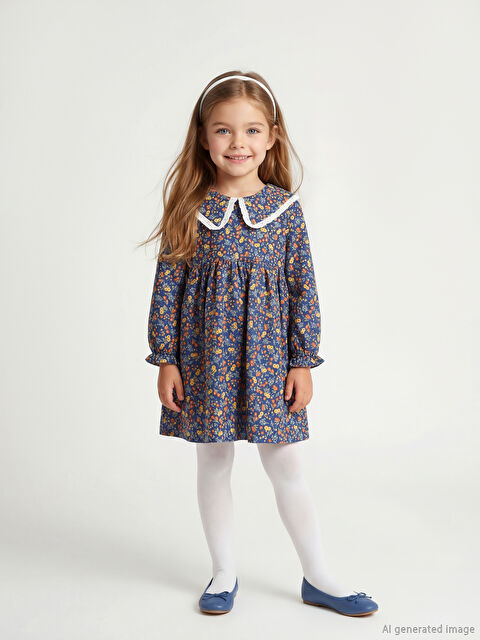 LCW Kids Bebe Yaka Çiçek Desenli Kız Çocuk Elbise - S6LD78Z1-LSJ