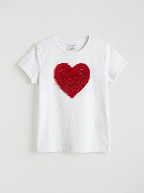 LC WAIKIKI Kalp Nakışlı Kız Çocuk Tişört - S6LE23Z4-FFB
