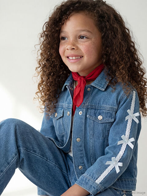 LCW Kids Fiyonk Detaylı Kız Çocuk Jean Ceket - S6LE40Z1-507