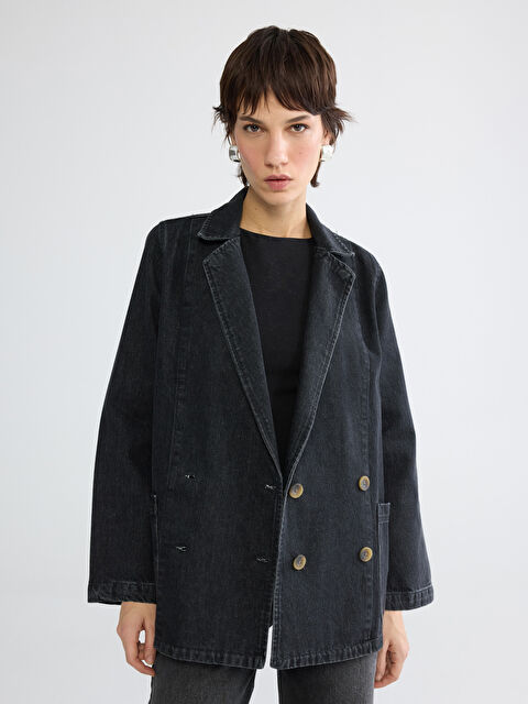 Natuvera Kruvaze Yaka Kadın Jean Blazer Ceket - S6LE43Z8-J0F