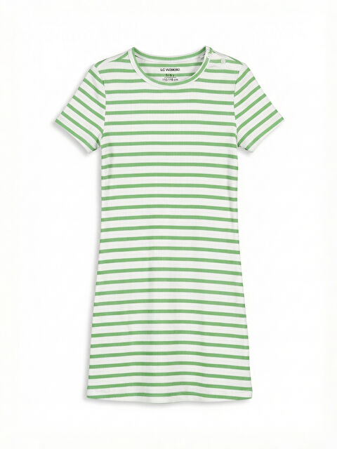 LCW ECO Çizgili Bisiklet Yaka Kız Çocuk Elbise - S6LE46Z4-LRR