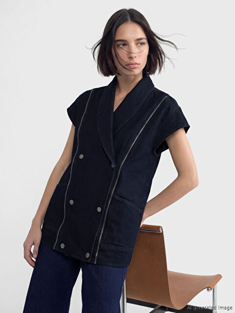 Natuvera Kruvaze Yaka Kadın Jean Yelek - S6LE59Z8-YZA