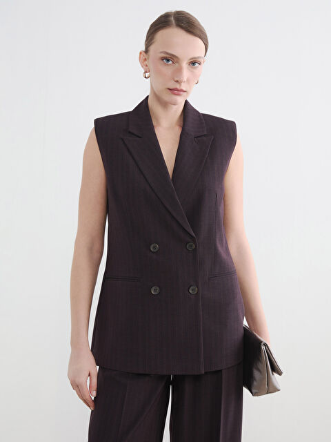 LCW STUDIO Kruvaze Yaka Çizgili Kadın Klasik Yelek