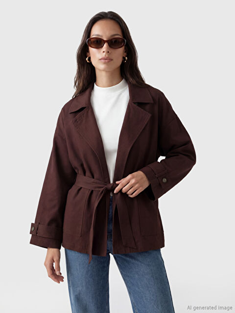 LCW STUDIO Gömlek Yaka Kuşaklı Oversize Kadın Ceket - S6LE70Z8-21P