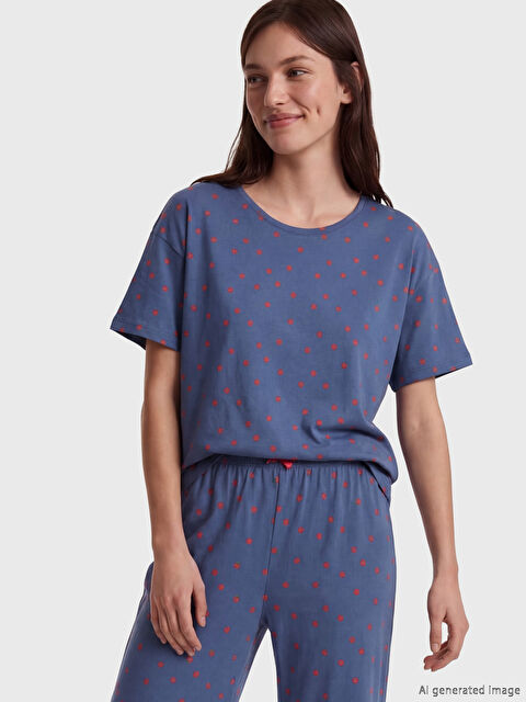 LCW DREAM Bisiklet Yaka Baskılı Kadın Kaprili Pijama Takımı - S6LE78Z8-LQN