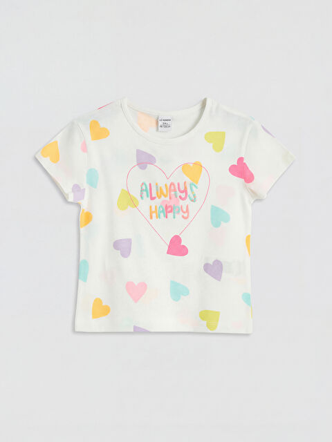 LCW Kids Bisiklet Yaka Desenli Kız Çocuk Tişört - S6LF27Z1-LU7