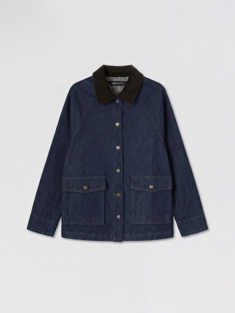 LCW Modest Kadife Yaka Kadın Jean Ceket