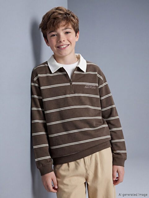 LCW Kids Polo Yaka Çizgili Erkek Çocuk Tişört - S6LG47Z4-LQY