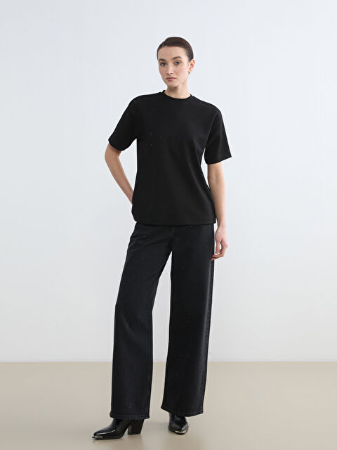 LCW Modest Taşlı Wideleg Kadın Jean Pantolon	 - S6LG50Z8-JRY