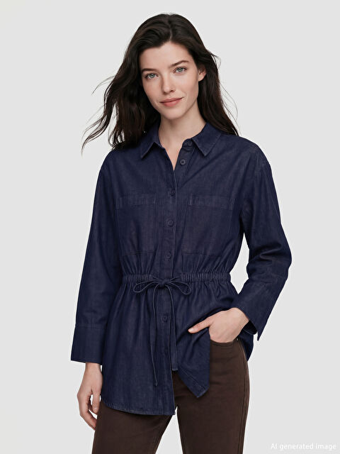 LCW Comfort Büzgülü Kadın Jean Gömlek Tunik - S6LH69Z8-309