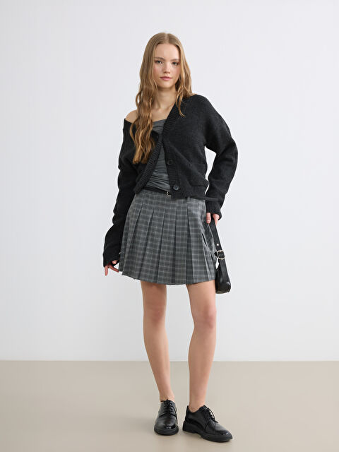 XSIDE Beli Kemerli Ekose Pileli Mini Etek	 - S6LH96Z8-LMK