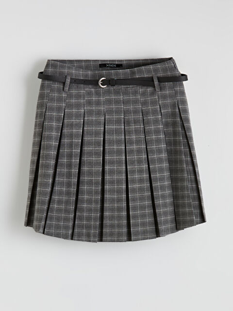 XSIDE Beli Kemerli Ekose Pileli Mini Etek	 - S6LH96Z8-LMK