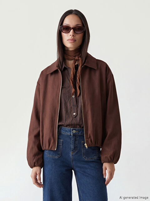 LCW STUDIO Gömlek Yaka Oversize Kadın Süet Görünümlü Ceket - S6LI29Z8-JSE