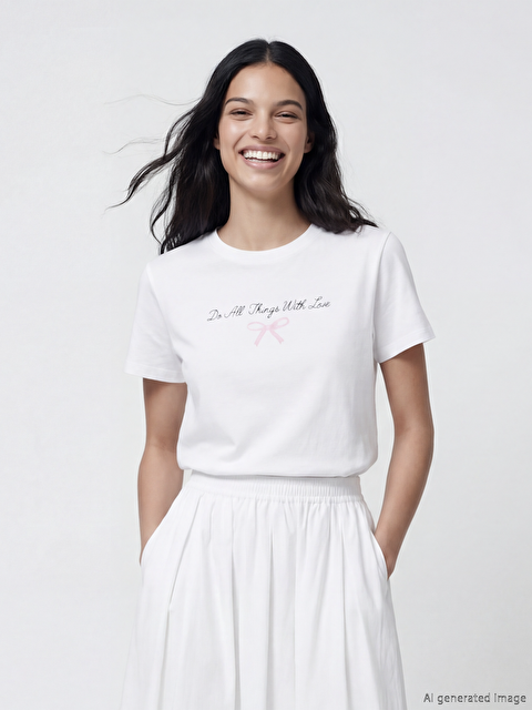 XSIDE Bisiklet Yaka Baskılı Kadın Tişört - S6LI33Z8-Q6K