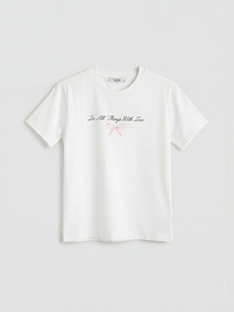 XSIDE Bisiklet Yaka Baskılı Kadın Tişört - S6LI33Z8-Q6K