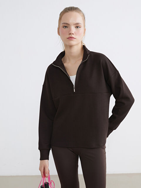 KOOR SPORT Dik Yaka Soft Touch Oversize Kadın Sweatshirt - S6LI88Z8-HNM