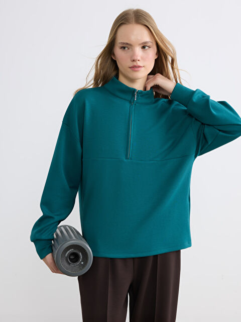 KOOR SPORT Dik Yaka Soft Touch Oversize Kadın Sweatshirt - S6LI88Z8-R4Y