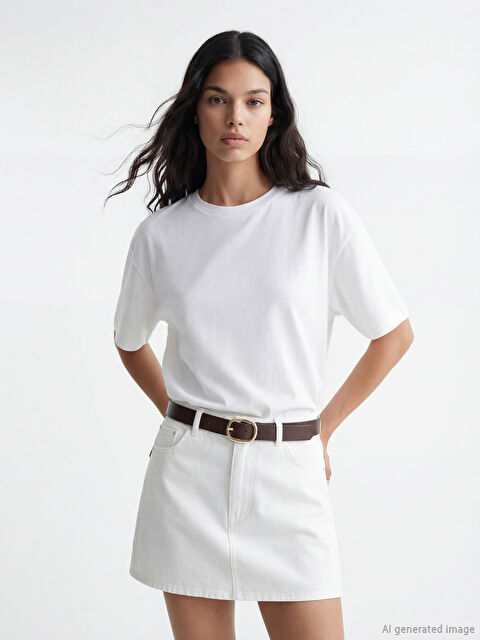 XSIDE Bisiklet Yaka Oversize Kadın Tişört - S6LJ28Z8-R9J